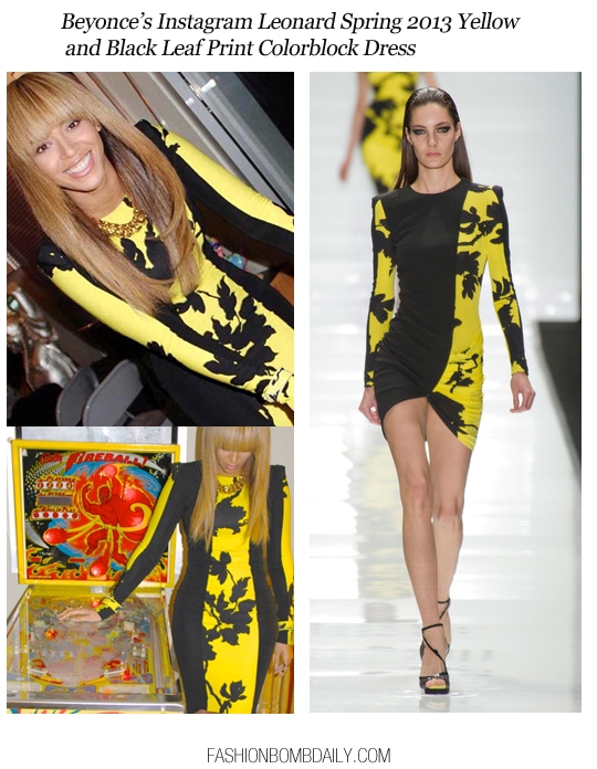 Grab Her Style: “Beyonce's Yellow and Black Leaf Print Leonard Dress”