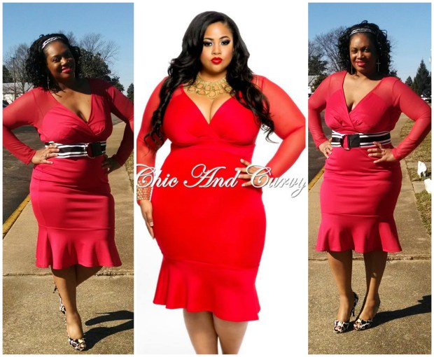 CC Red Mesh Mermaid Dress Collage